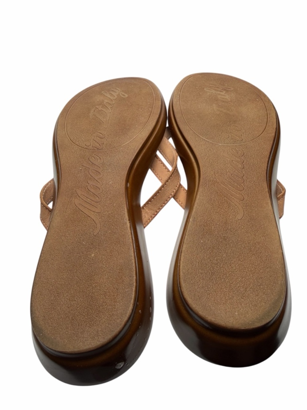 Italian Shoemakers Sandals  Womens 10M Floral Strap Slip On Wedge Thong Brown - Picture 5 of 5